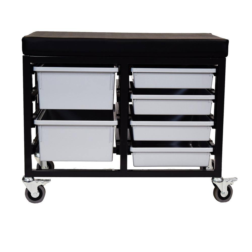 None StorBenchSeat With Cushioned Seat and 6 Storsystem Trays and Bins-Gray