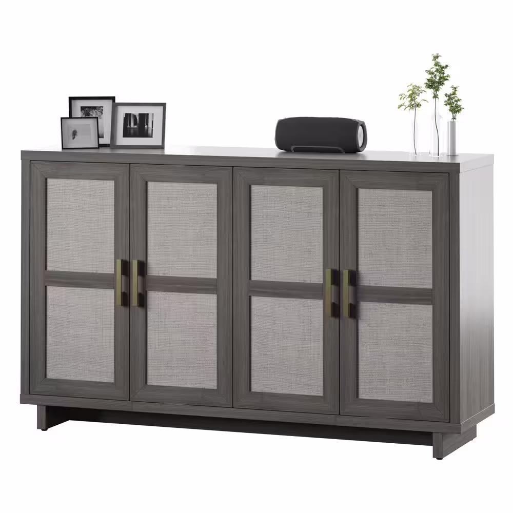 Twin Star Home Crete Oak MDF 59.5 in. Coastal Sideboard with Linen Inspired Accents