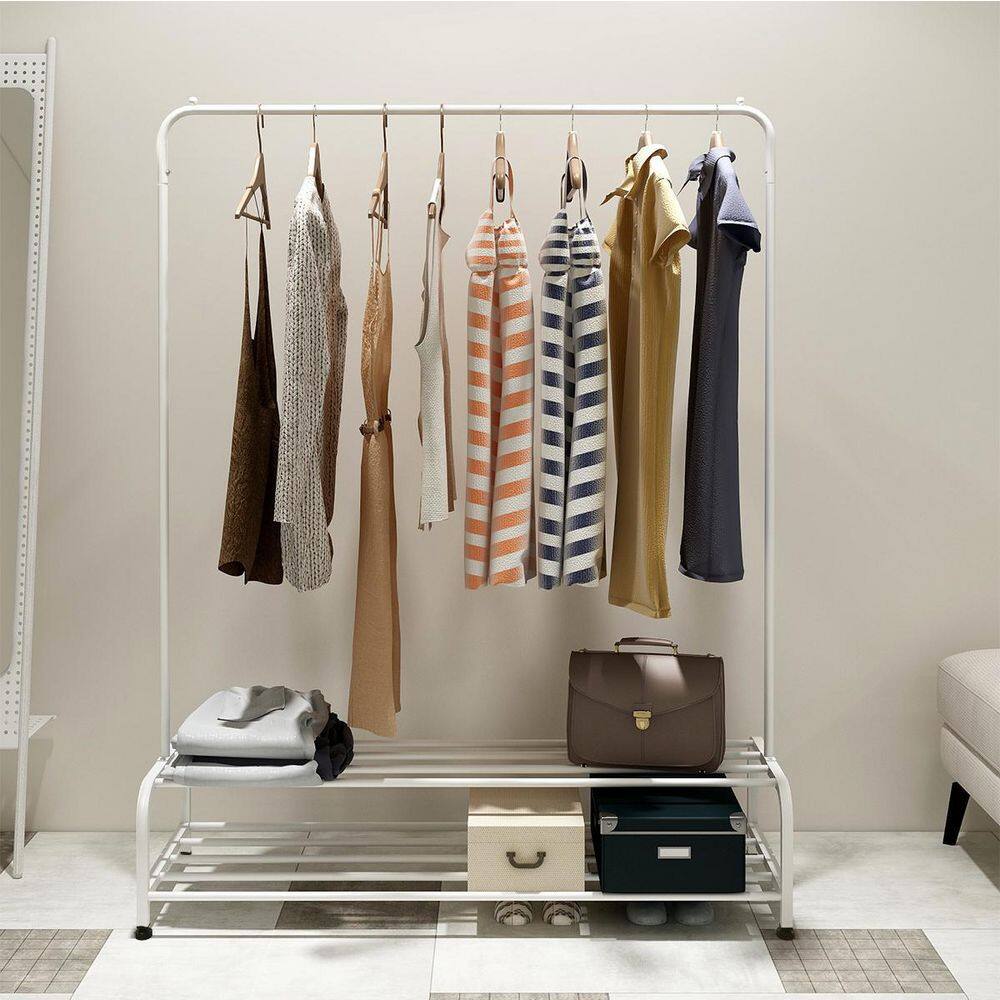 maocao hoom 44 in. W x 60 in. H White Metal Clothes Rack with Shelves