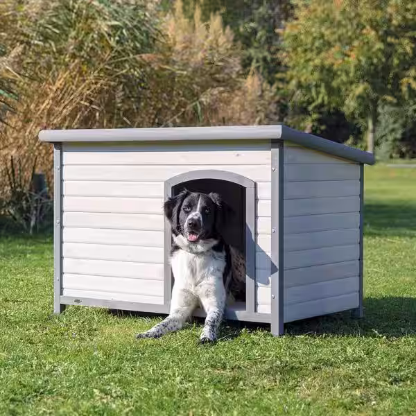 TRIXIE natura Classic Dog House, Flat Hinged Roof, Adjustable Legs, Gray, Large