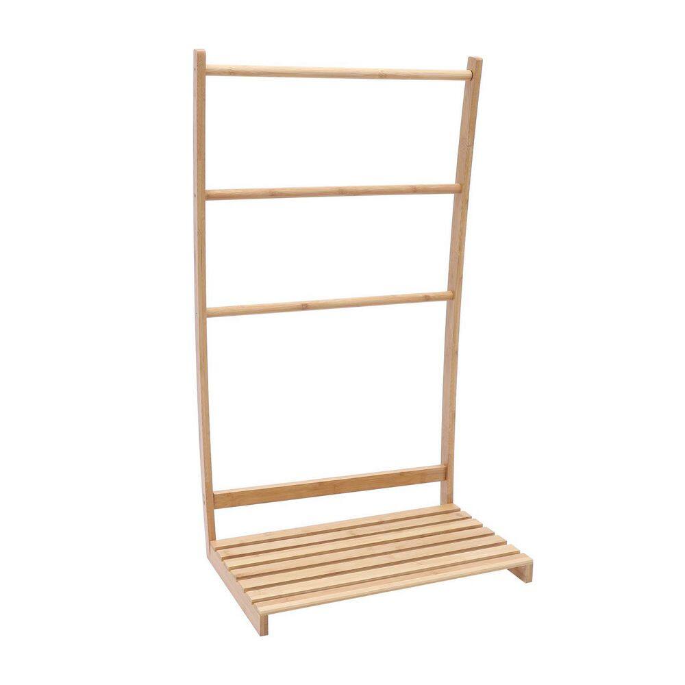 None Bamboo Freestanding 1-Tier Shelving Unit with 3 Towel Rod (19.69 in. W x 33.27 in. H x 12.48 in. D)