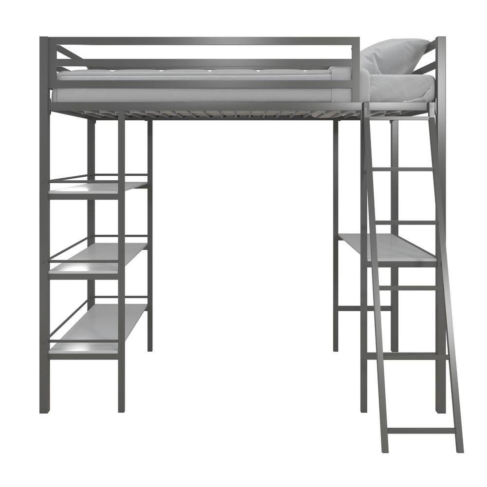 Little Seeds Nova Gunmetal Gray Metal Twin Loft Bed with Shelves