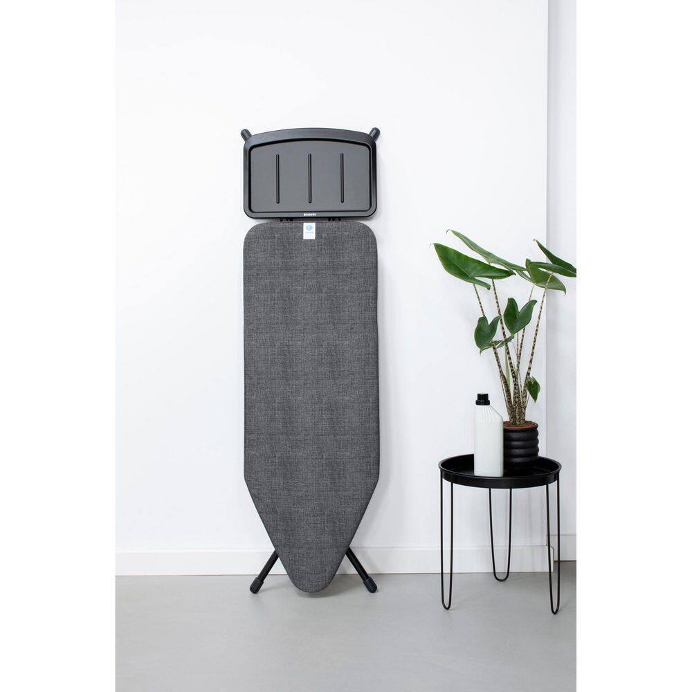 Brabantia Ironing Board C 49 x 18 In with Solid Steam Unit Holder, Denim Black Cover and Black Frame