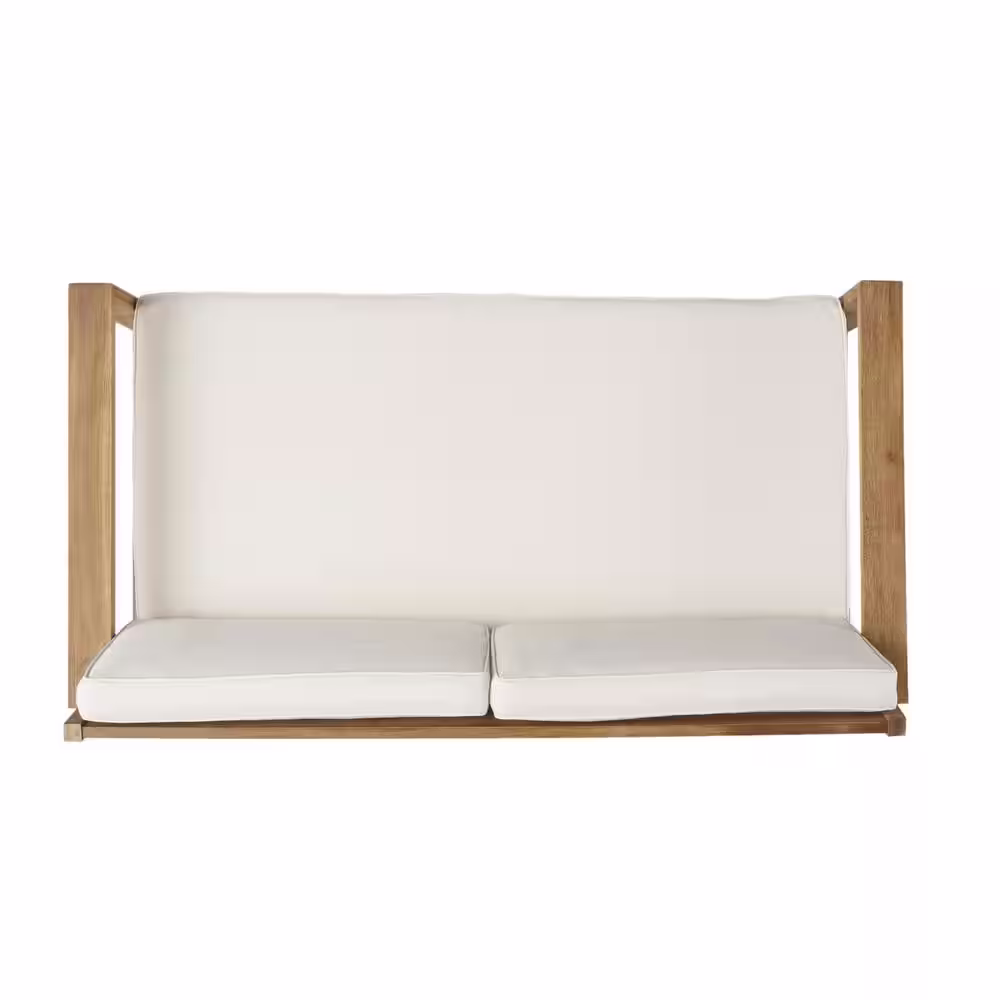 Noble House Santa Ana Brushed Light Brown 4-Piece Wood Patio Conversation Set with Cream Cushions