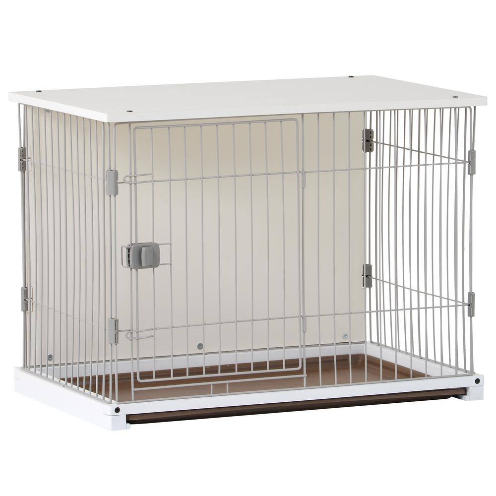 None 34 in. W Wooden White Dog Cage Crate Decorative Dog House Cage Furniture Style with Wide Table Top Movable Salver