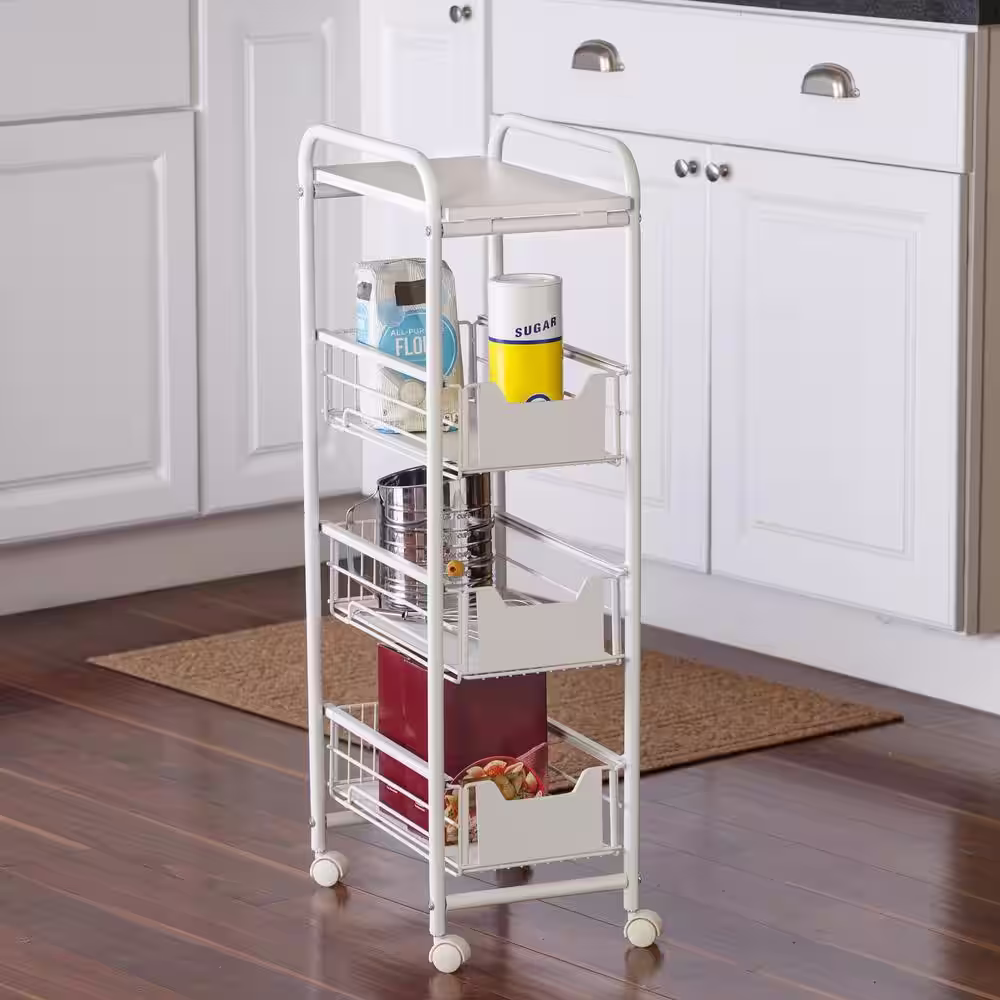 Honey-Can-Do 9.4 in. W x 33.1 in. H White Steel 3-Drawer Rolling Cart