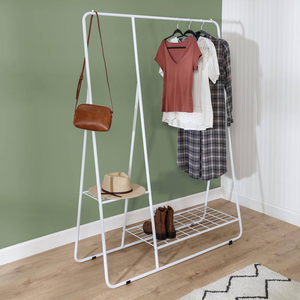 Honey-Can-Do White Steel Clothes Rack with Shelves 40 in. W x 66.7 in. H