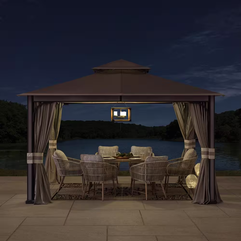 Sunjoy SummerCove Roberts 11 ft. x 13 ft. 2-Tier Light Gray Gazebo
