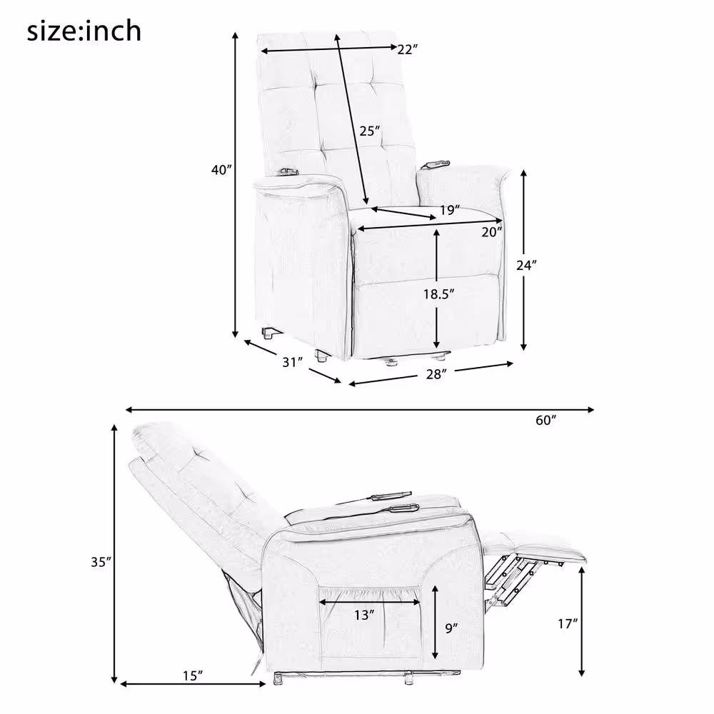 Merax Dark Gray Power Lift Recliner with Adjustable Massage