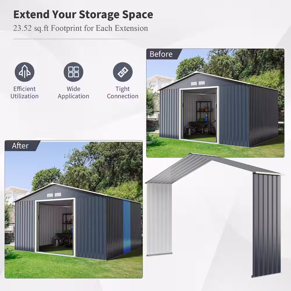 Costway 11.2 ft. W x 2.1 ft. D Peak Metal Shed with 23.52 sq.ft.