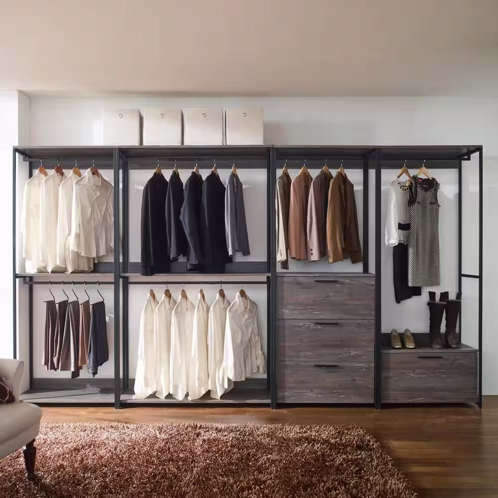 None Monica 32 in. W Rustic Gray Wood Closet System Walk-in Closet with 1-Drawer