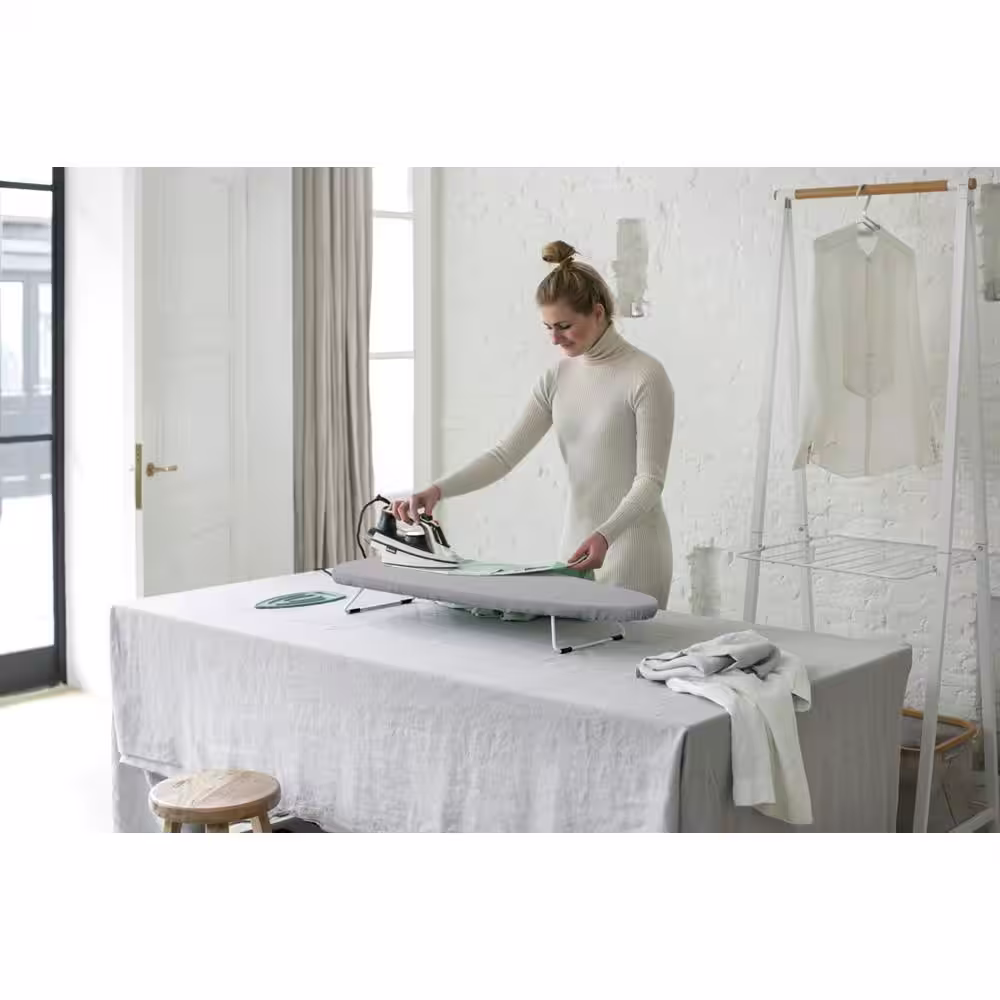 Brabantia Tabletop Ironing Board S 37 x 12 in with Collapsable Legs and Storage Hook, with Metalized Cover and Black Frame