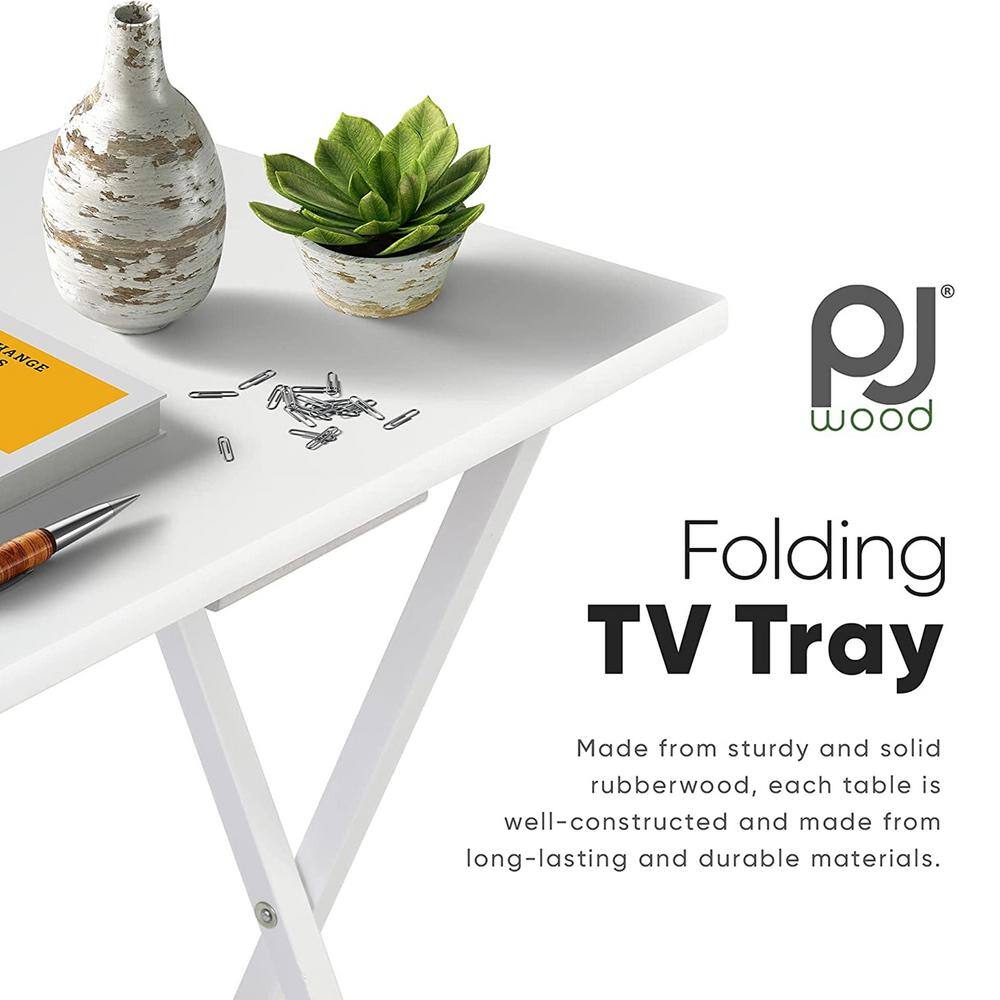 PJ wood 2.2 ft. White Wood Folding TV Tray and Snack Tables