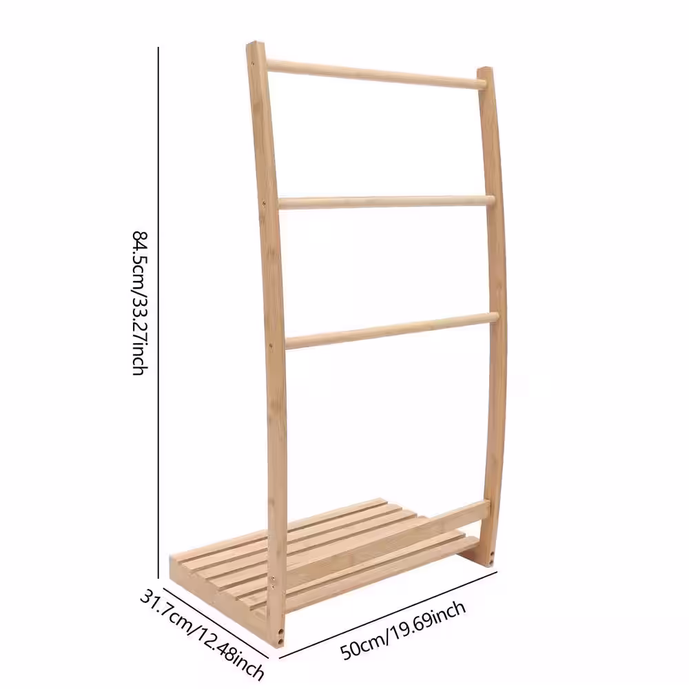 None Bamboo Freestanding 1-Tier Shelving Unit with 3 Towel Rod (19.69 in. W x 33.27 in. H x 12.48 in. D)