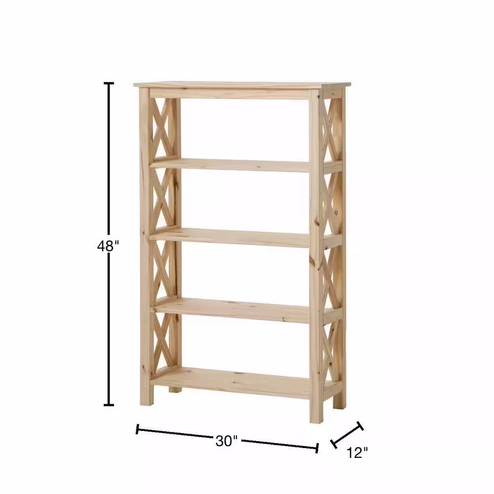 StyleWell 4-Shelf Unfinished Natural Pine Wood X-Cross Standard Bookcase (48 in. H)