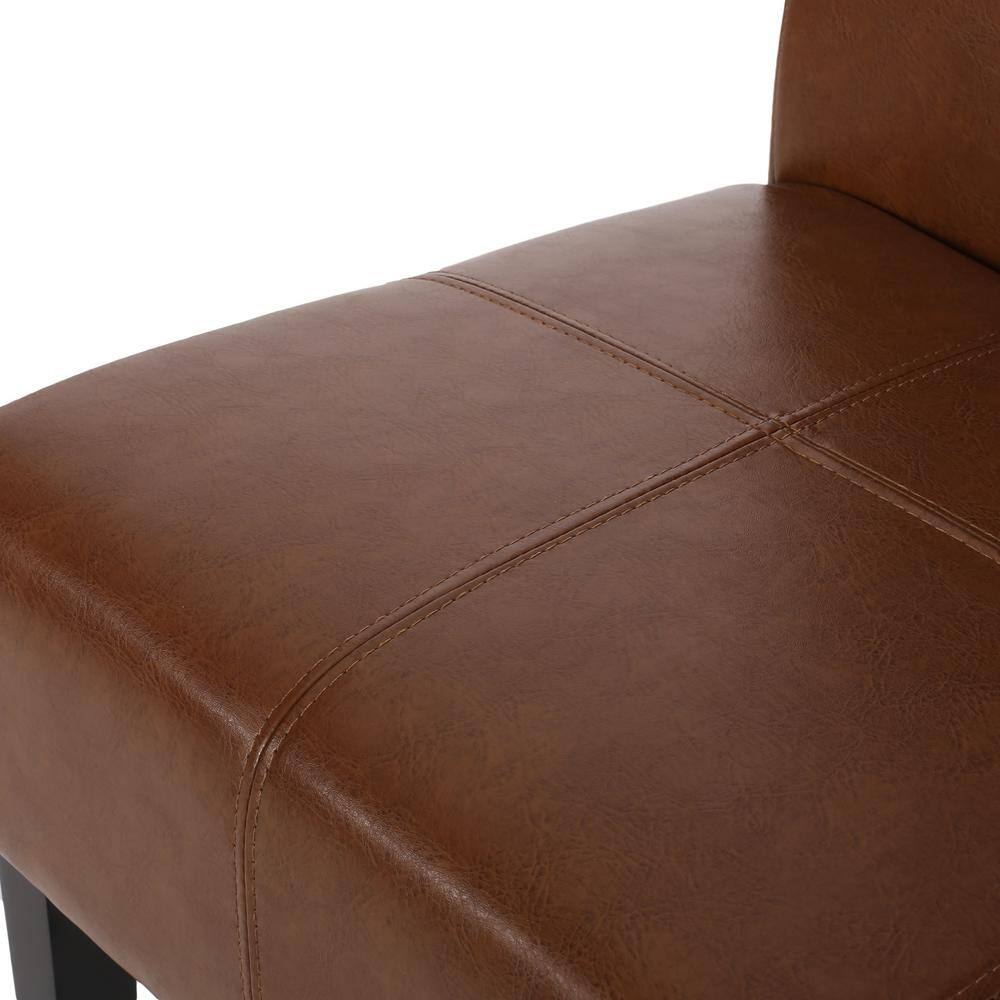Noble House Braydon Cognac Brown Faux Leather T-Stitch Dining Chair (Set of 2)
