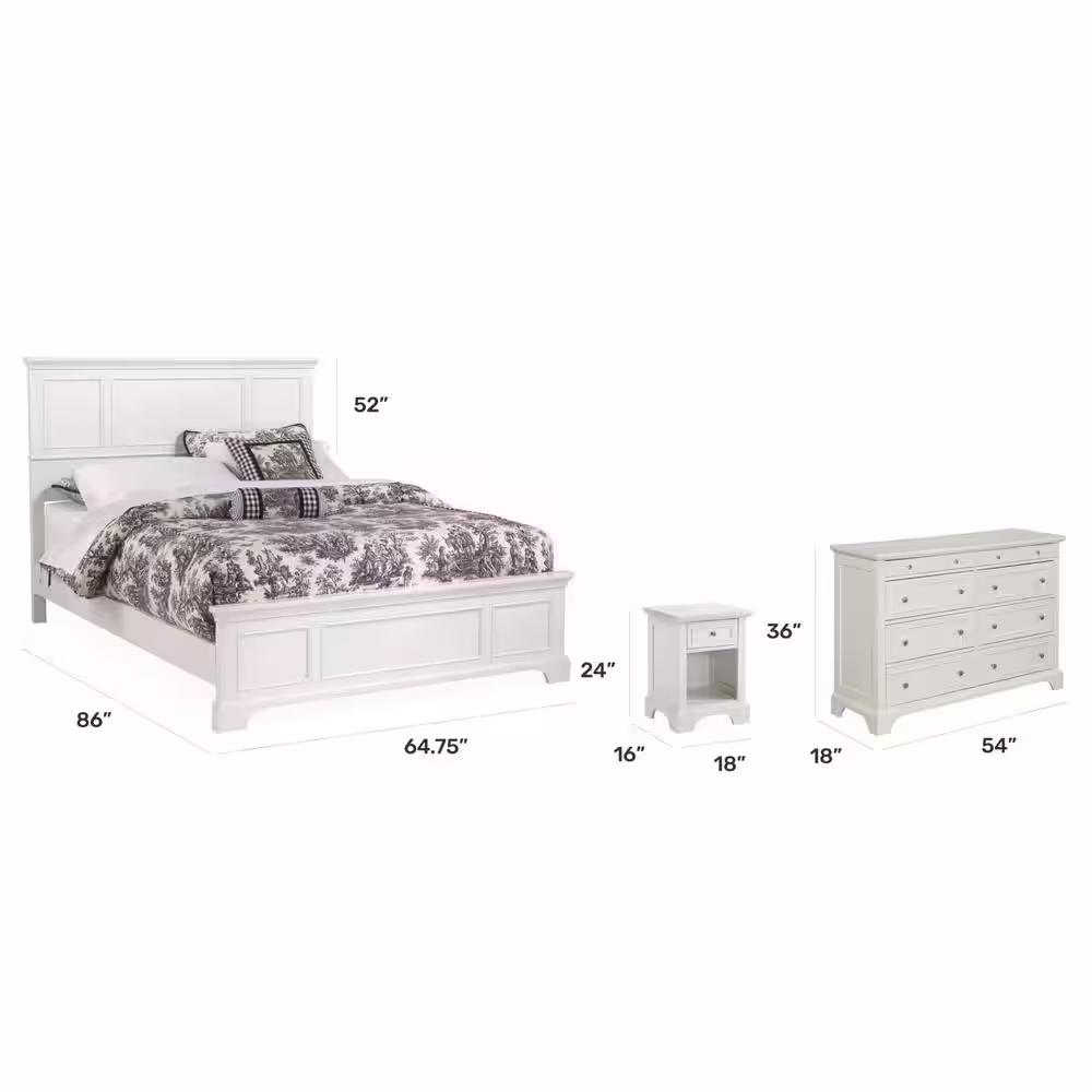 HOMESTYLES Naples 3-Piece White Queen Bedroom Set