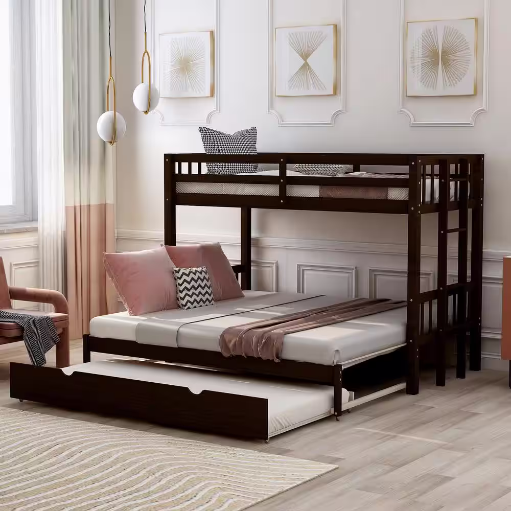 Harper & Bright Designs Espresso Twin Over Twin/King Bunk Bed with Trundle
