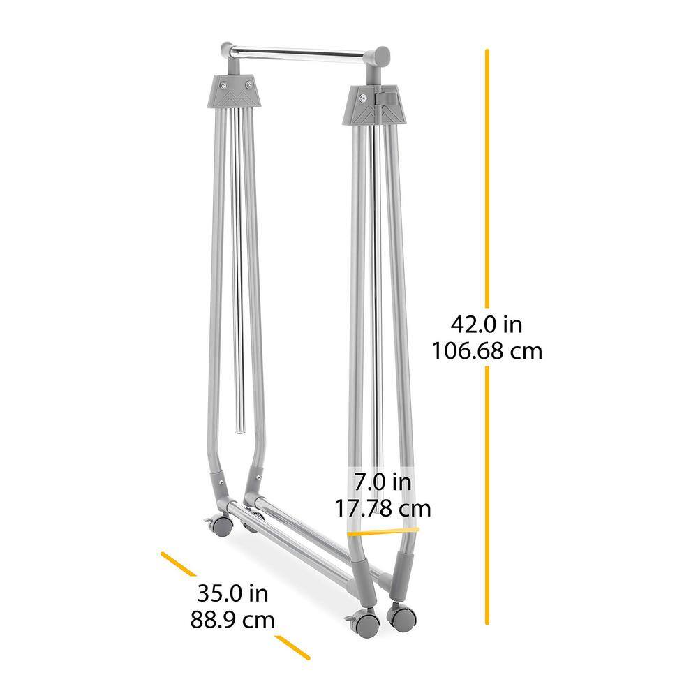 None Silver Metal Garment Clothes Rack Collapsible 34.8 in. W x 66.3 in. H