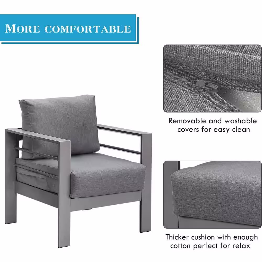 SUNVIVI Grey 5-Piece Aluminum Patio Conversation Set with Dark Grey Cushions