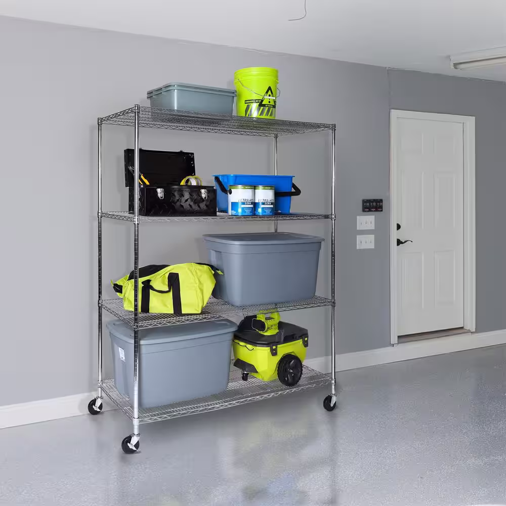 Seville Classics Mega Rack Silver 4-Tier NSF-Certified Steel Wire Garage Storage Shelving Unit (60 in. W x 76 in. H x 24 in. D)