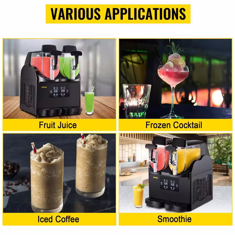 VEVOR 1583 oz. Silver Commercial Slushy Machine 3 x 15 L Tank Margarita Maker 1200-Watt Stainless Steel Snow Cone Machine