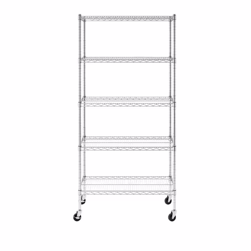 SafeRacks 72 in. H x 36 in. W x 18 in. D NSF 5-Tier Wire Chrome Shelving Rack with Wheels