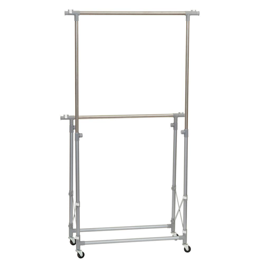 HOUSEHOLD ESSENTIALS Silver Metal Clothes Rack 52 in. W x 62 in. H