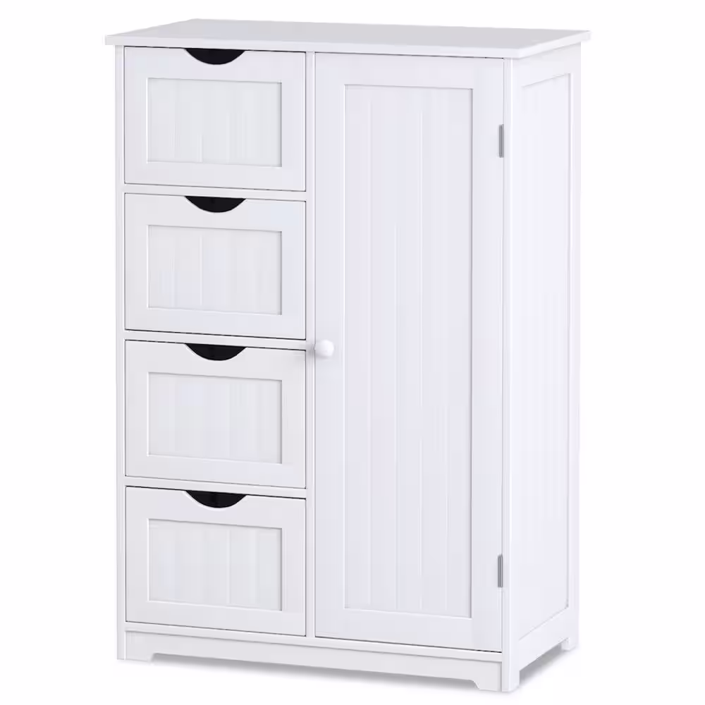 Costway 22 in.W x 32 in.H x 12 in.D 4-Gauge 2-Shelves Wooden Freestanding Cabinet in White