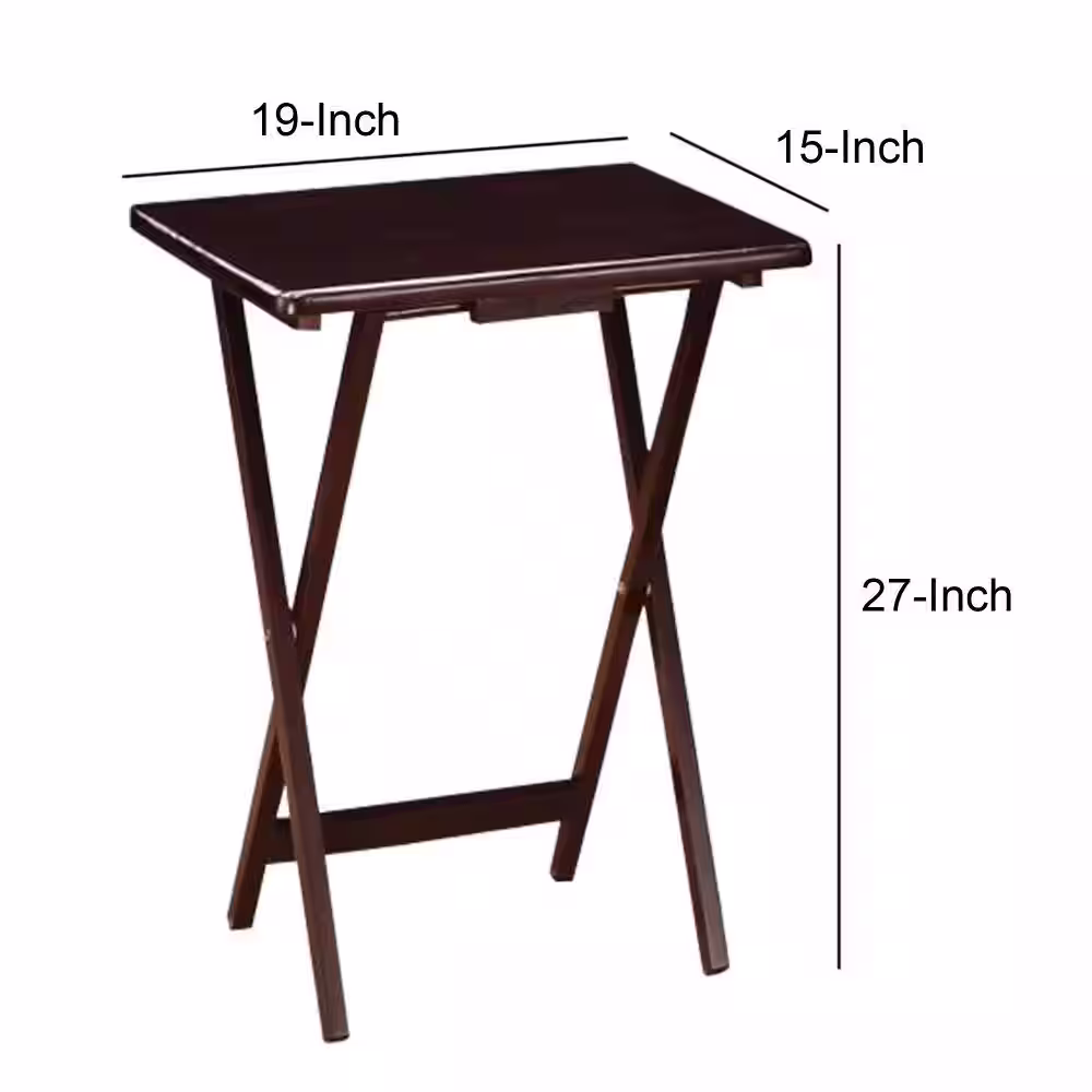 Benjara 14.75 in. W Brown 5-Piece Rectangular Wooden Tray Folding Table Set