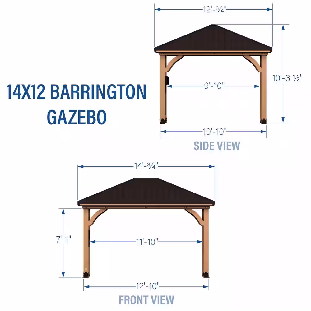 Backyard Discovery Barrington 14 ft. x 12 ft. Light Brown Wooden Gazebo with Hip Roof