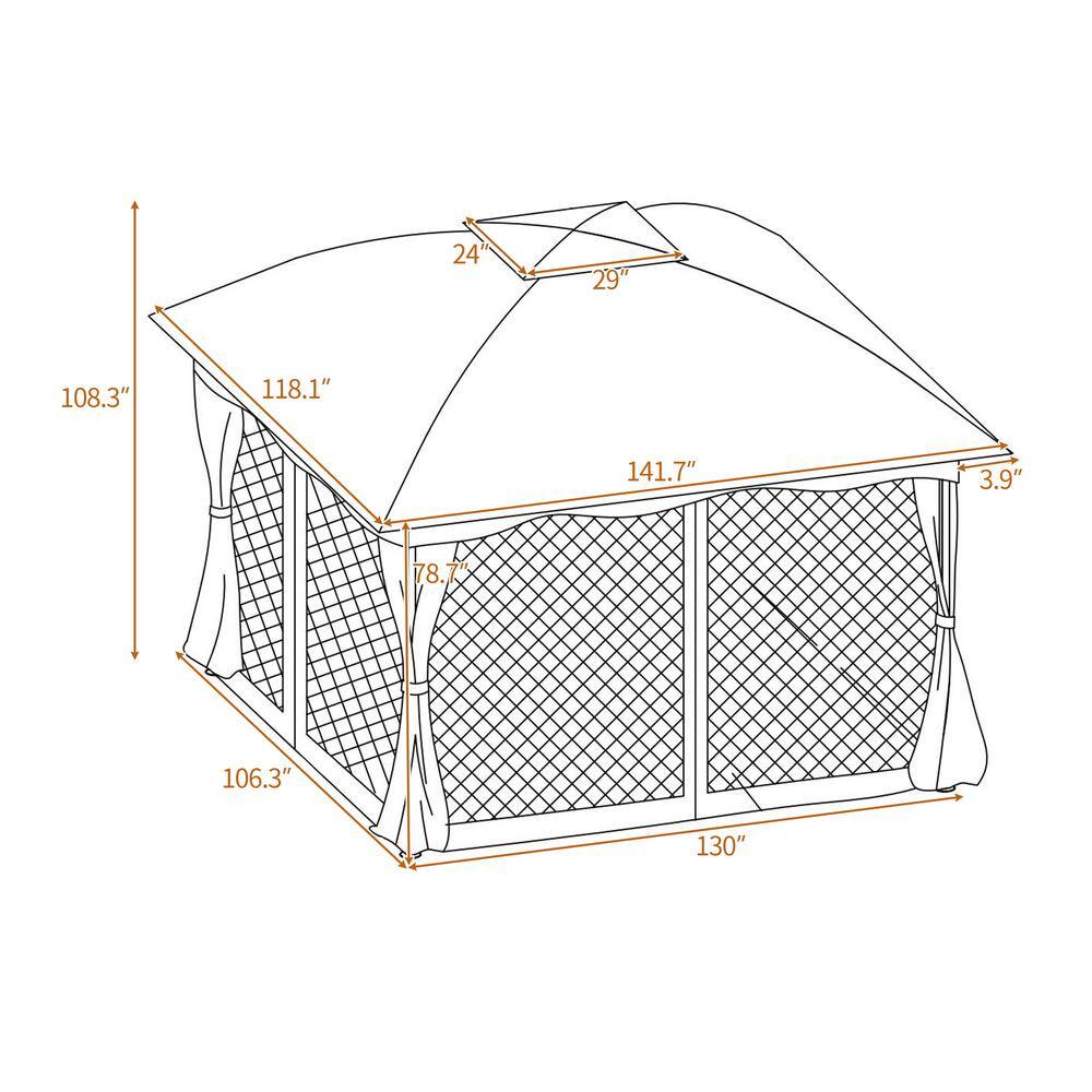 None 9.8 ft. W x 11.8 ft. D Aluminum Patio Outdoor Gazebo, Double Roof Soft Canopy with Mosquito Netting Suitable in Khaki