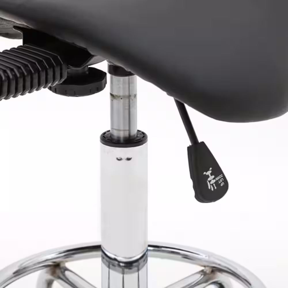 None Black PU Leather Seat Swivel Saddle Stool Adjustable Salon Chair with Backrest