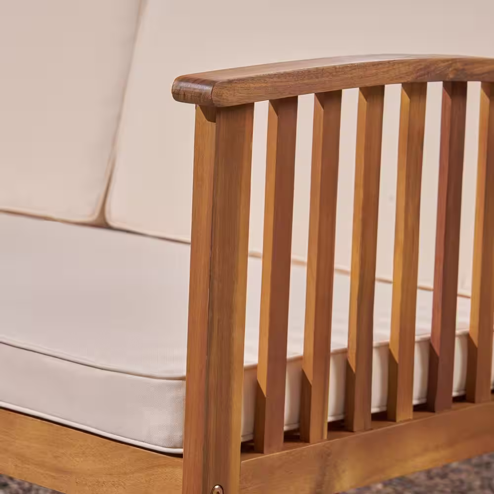 Noble House Carolina Teak Brown 5-Piece Wood Patio Conversation Seating Set with Cream Cushions