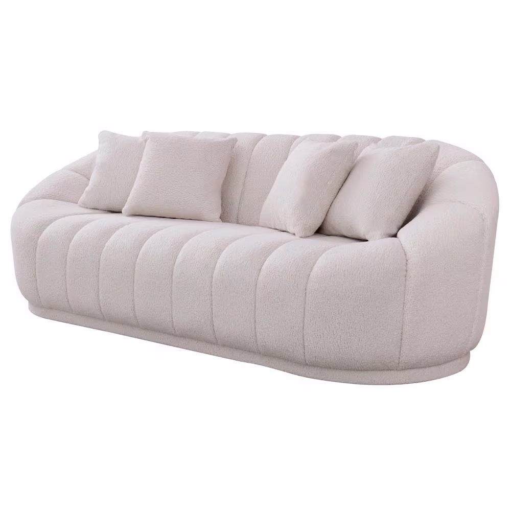 Ashcroft Furniture Co Fullbright 87 in W Round Arm Boucle Fabric Modern Japandi Style Couch in White