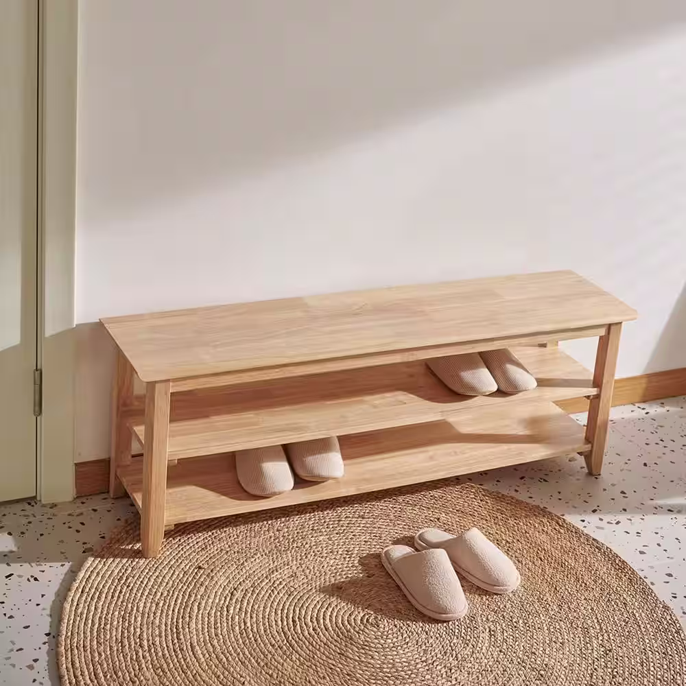None 16.5 in. H 12-Pair Natural Wood Shoe Rack
