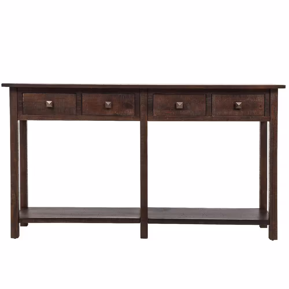 Harper & Bright Designs 59 in. Espresso Standard Rectangle Wood Console Table with 4-Drawers