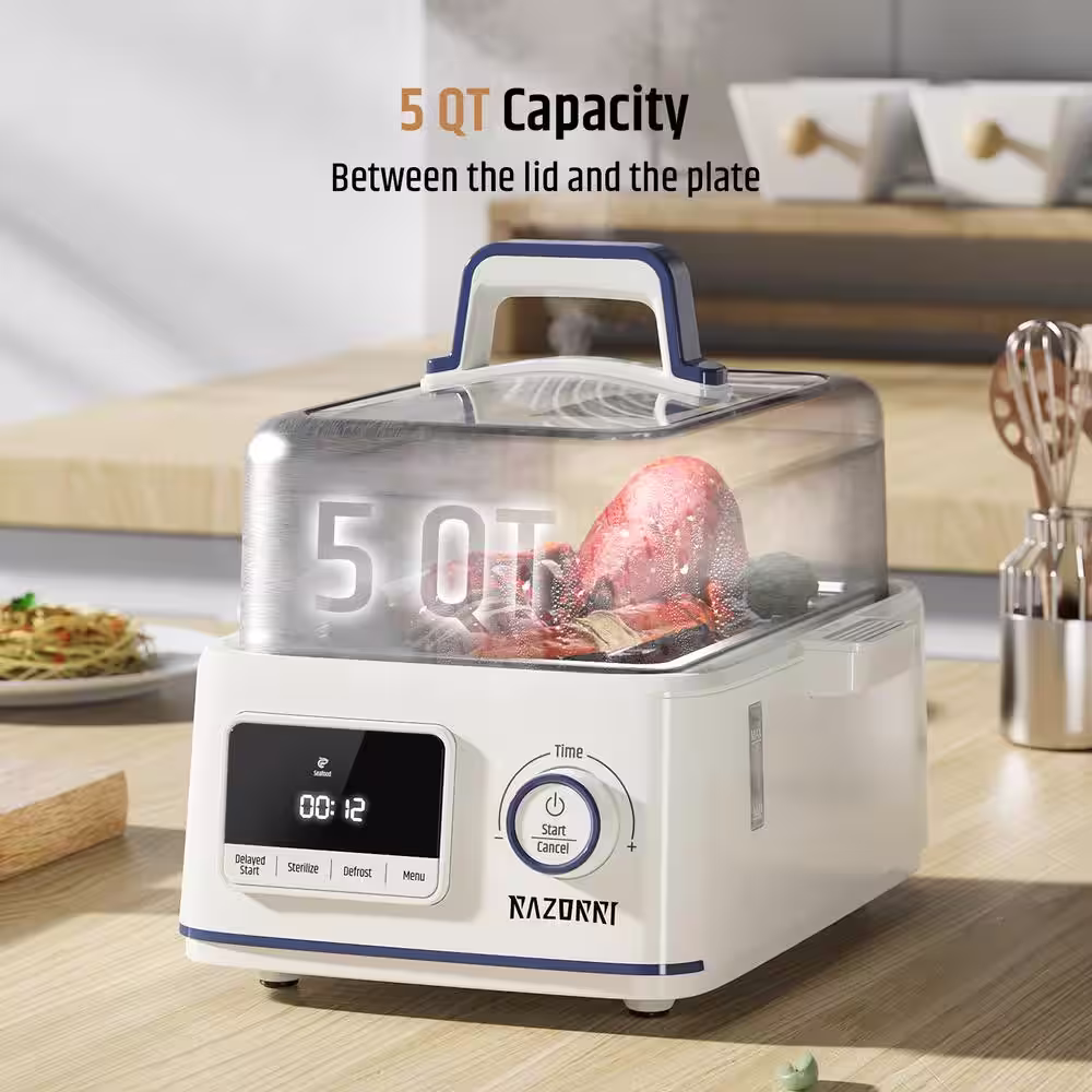 None Electric Food Steamer 5-qt. Stainless Steel with Timer, 24H Delayed Start, Auto Keep Warm, 68 oz. Water Capacity 20-cups