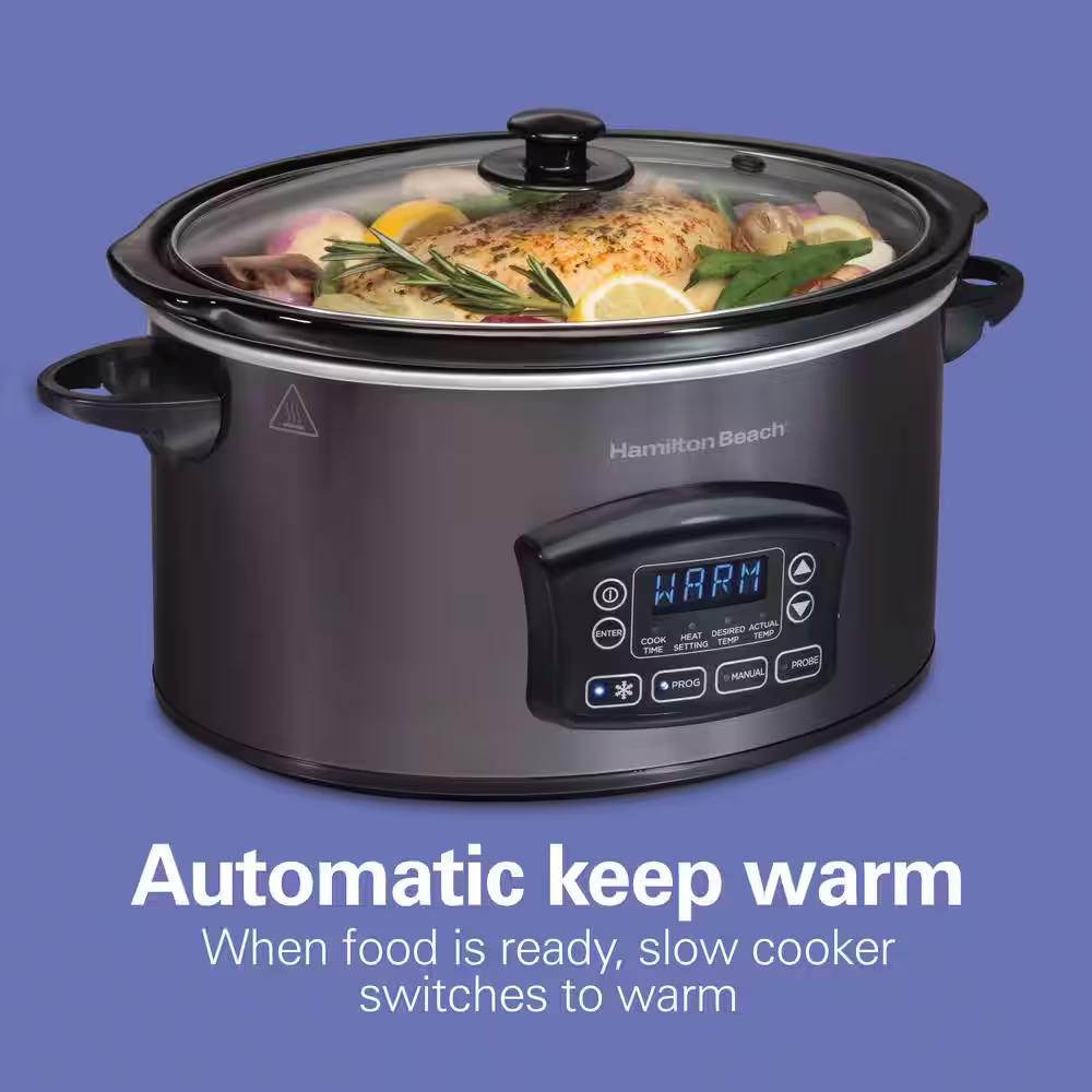Hamilton Beach 6 qt. Gray Programmable Slow Cooker with Defrost and Temperature Probe