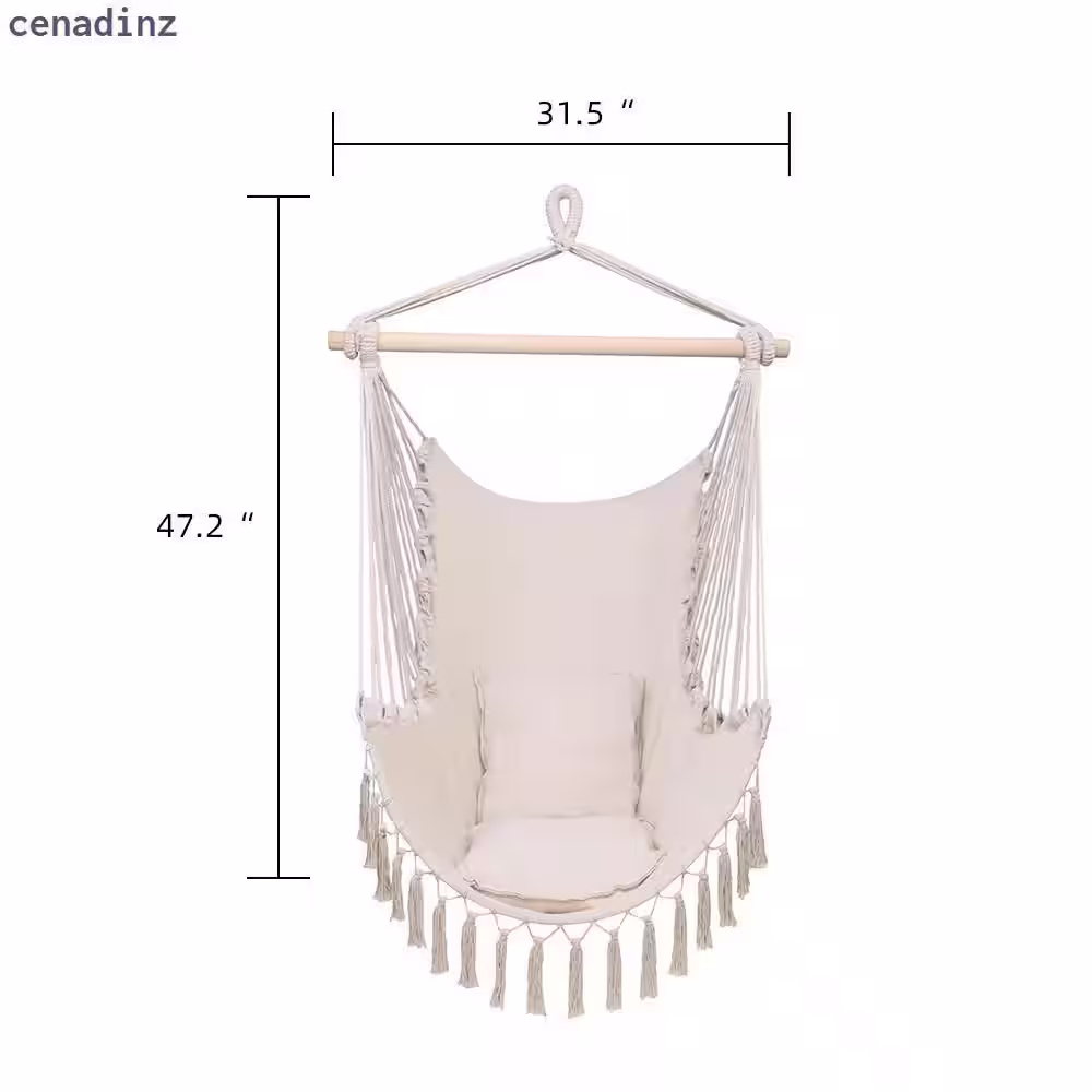 None Cenadinz 3.9 ft. Tassel Hammock Chair Hanging Rope Swing Seat with 2 Cushions