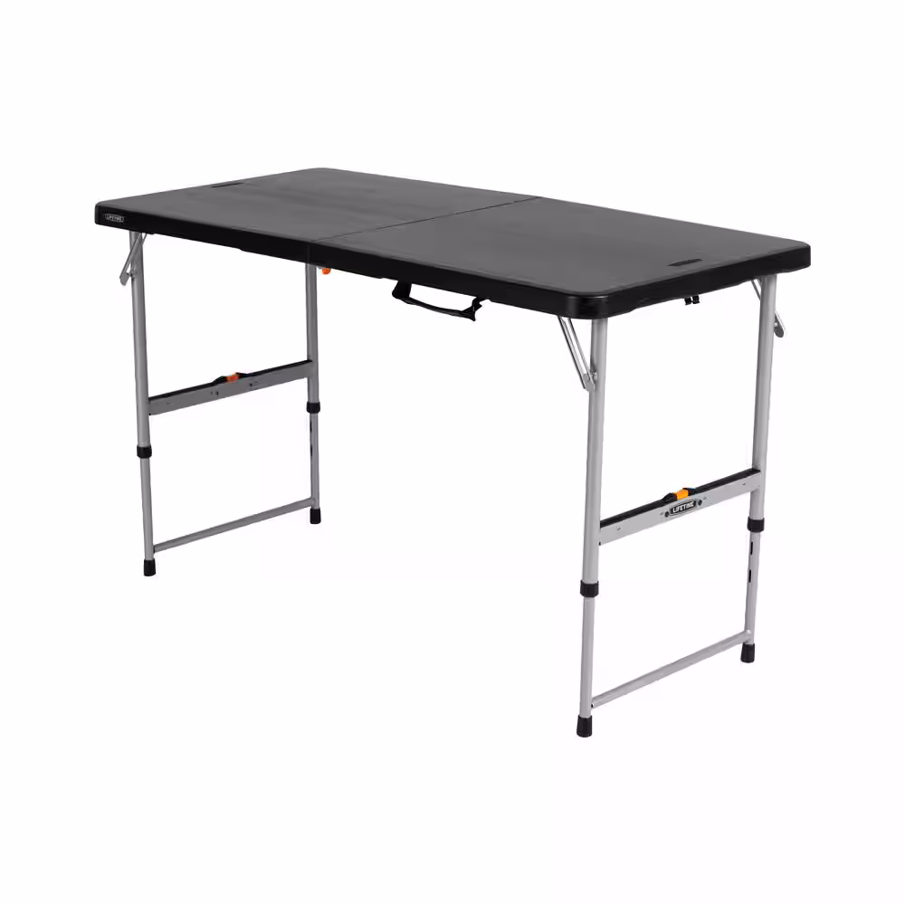 Lifetime 4 ft. One Hand Adjustable Height Fold-in-Half Table; Black