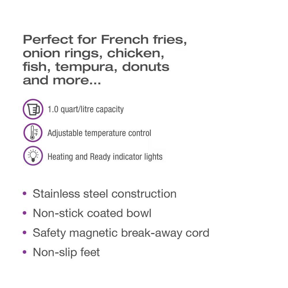 1 qt. Stainless Steel Compact Easy Clean Deep Fryer with Adjustable Temperature Control