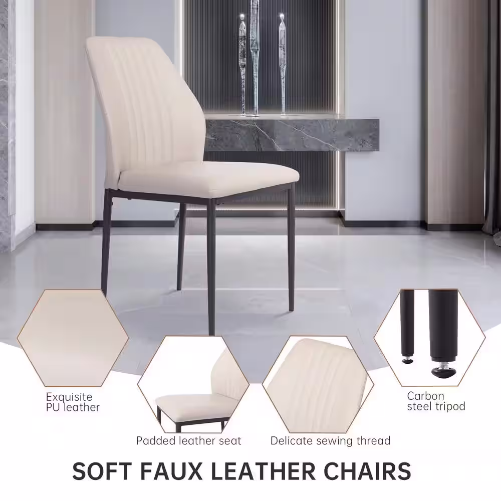 None 7-Piece Set of White Chairs and  Oak Rectangular Retractable Dining Table with Carbon Steel Legs and 6 Modern Chairs