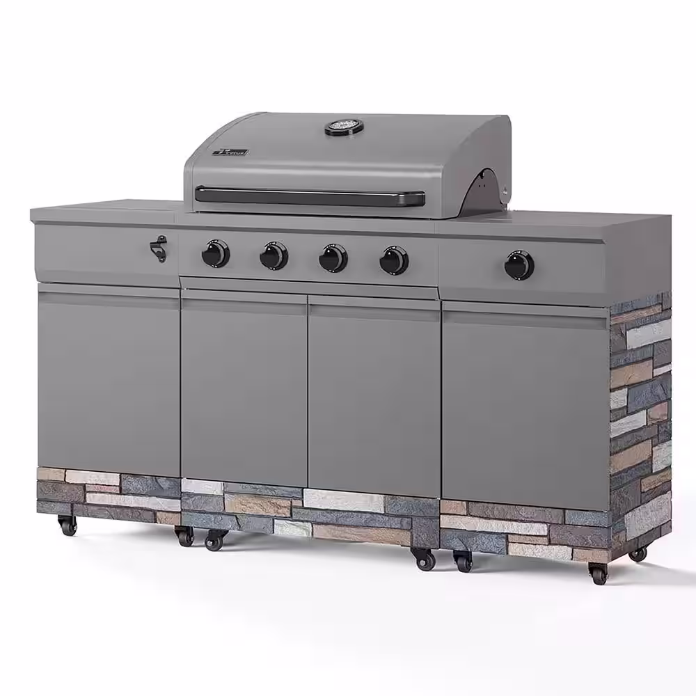 TYTUS 5-Burner Fresno Gunmetal Gray Plus Ash Stacked Stone Island Grill