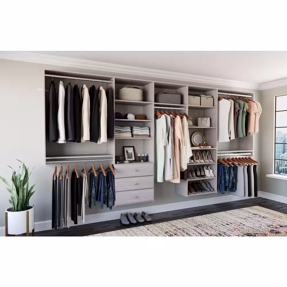 Closet Evolution 120 in. W - 144 in. W Rustic Grey Wood Classic Closet System