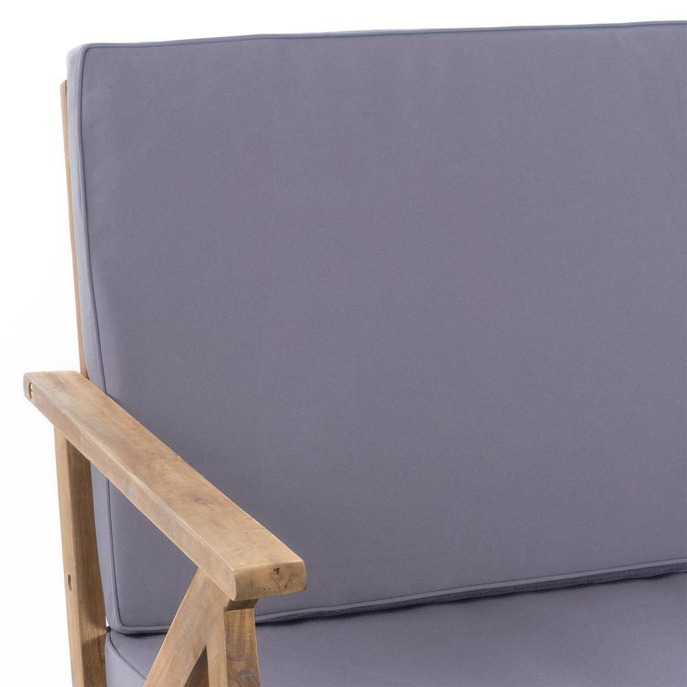 Noble House Panama Teak Finish 4-Piece Wood Patio Conversation Set with Grey Cushions