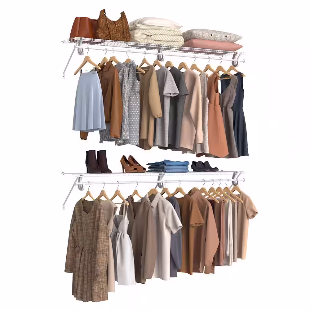 ClosetMaid Superslide 12 in. D x 72 in. W x 36 in. H White Wire Fixed Mount Double Hang Reach In Closet Kit