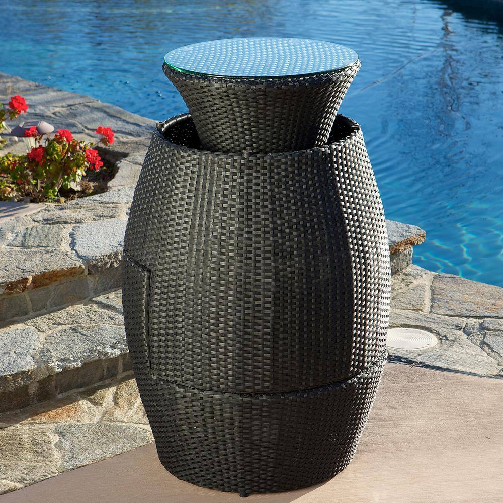 Noble House Kono Black 3-Piece Faux Rattan Patio Conversation Set with White Cushions