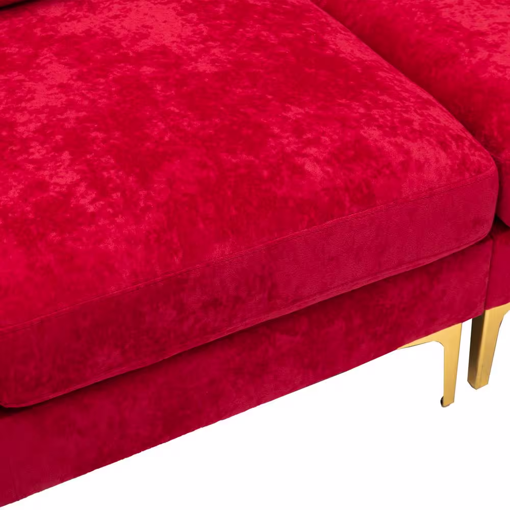 None 114.42 in. W Slope Arm 2-Piece Polyester L-Shaped Sectional Sofa in Red with Ottoman