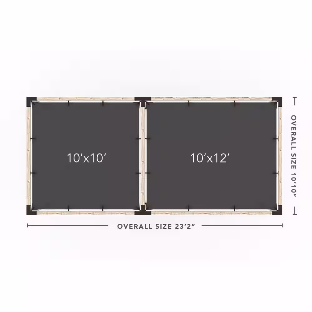 TOJA GRID 10 ft. L x 22 ft. W Double Pergola Kit with 2 Crimson Shade Sails, for 4x4 Wood